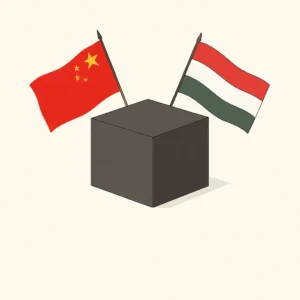 ChatGPT Image 2025年12月10日 09_39_21 中国与匈牙利国旗插在一个黑色立方体后方,象征传统黑箱式翻译中流程不透明、沟通受阻、质量失控的行业痛点。